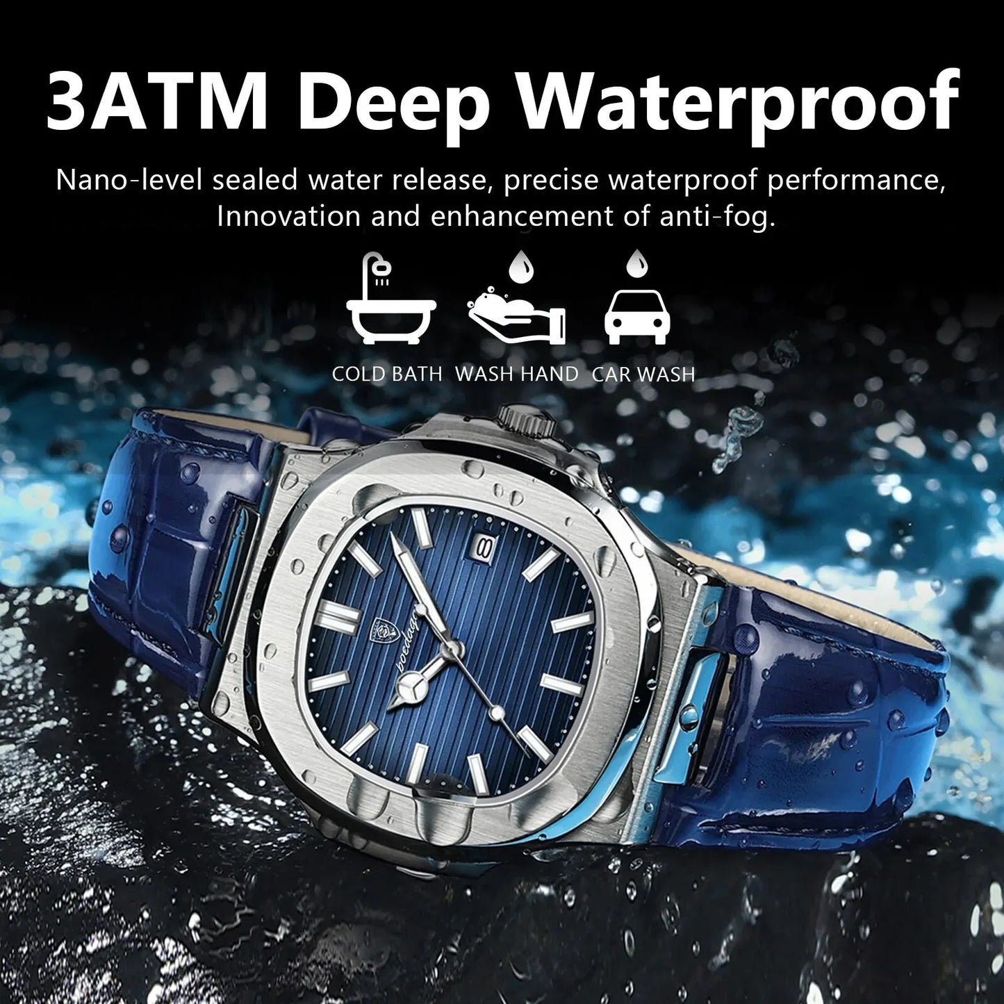 Luxury Square Man Watch Date Waterproof