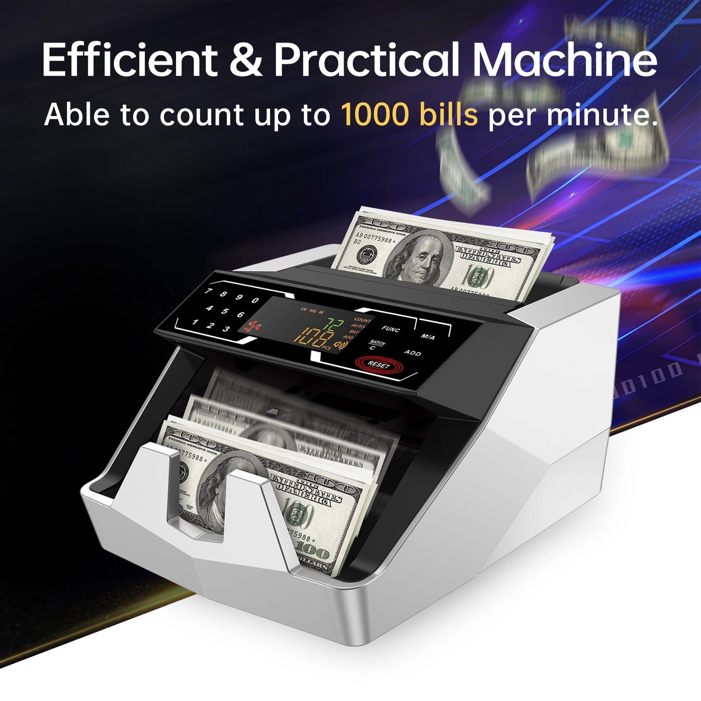 Money Counter Machine Counterfeit Bill Detector Automatic Money Detection Fast Counting Speed Cash Counting Machine w/ UV MG IR