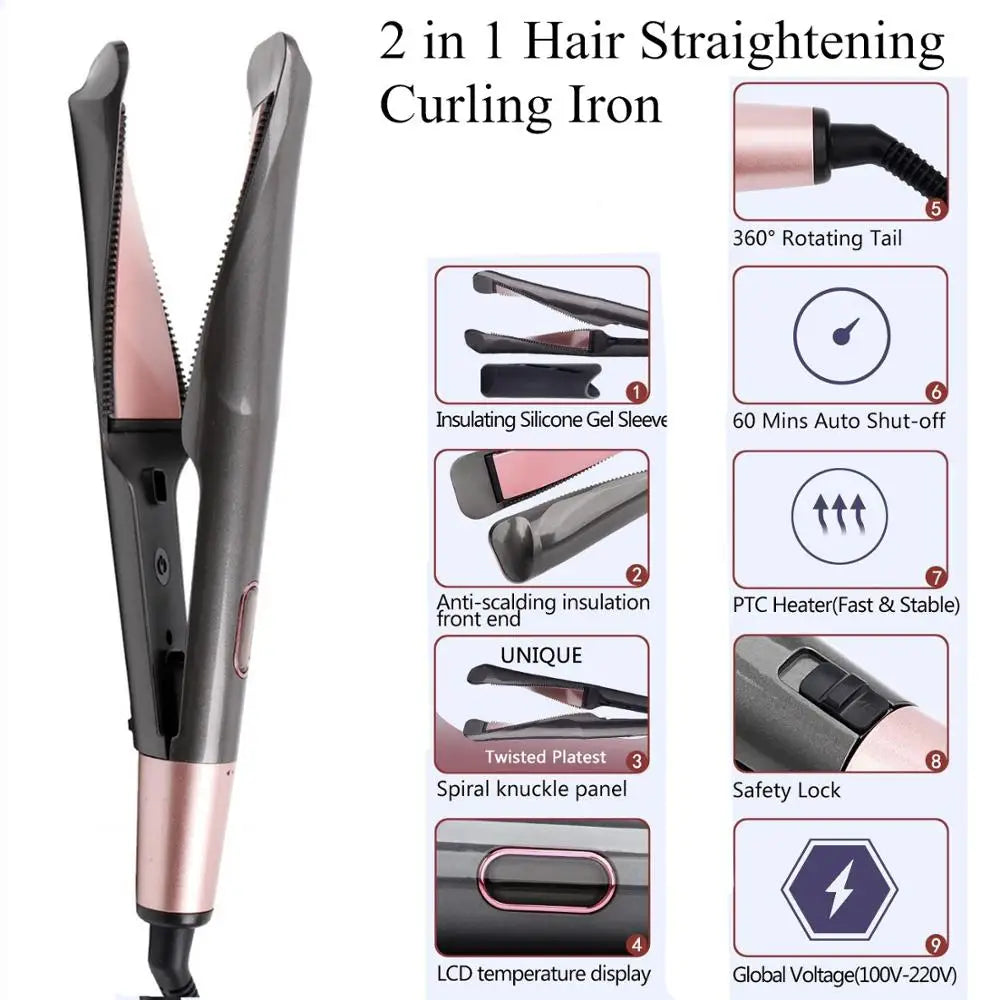 2 in 1 Hair Straightener And Curling Iron Super Fast Heating